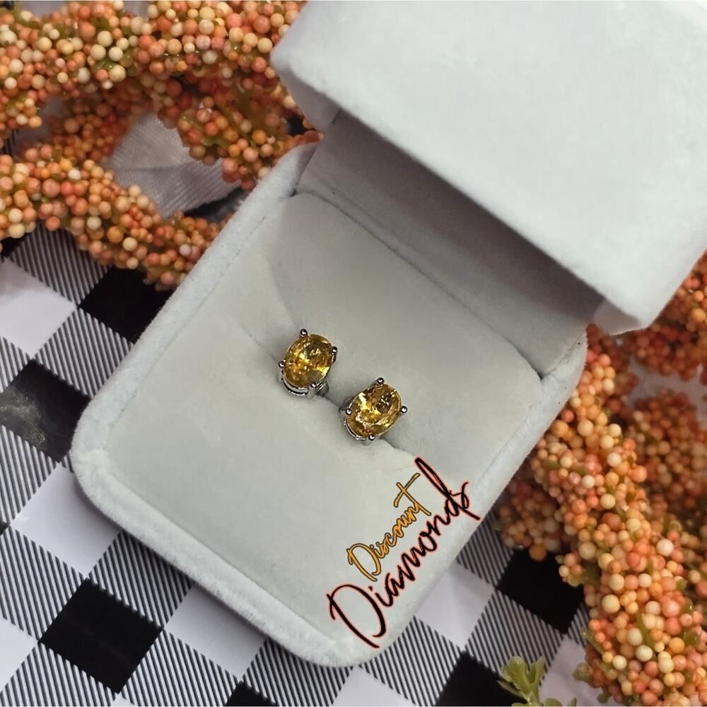 Yellow Zircon Oval Studback Earrings on 925 Sterling Silver
